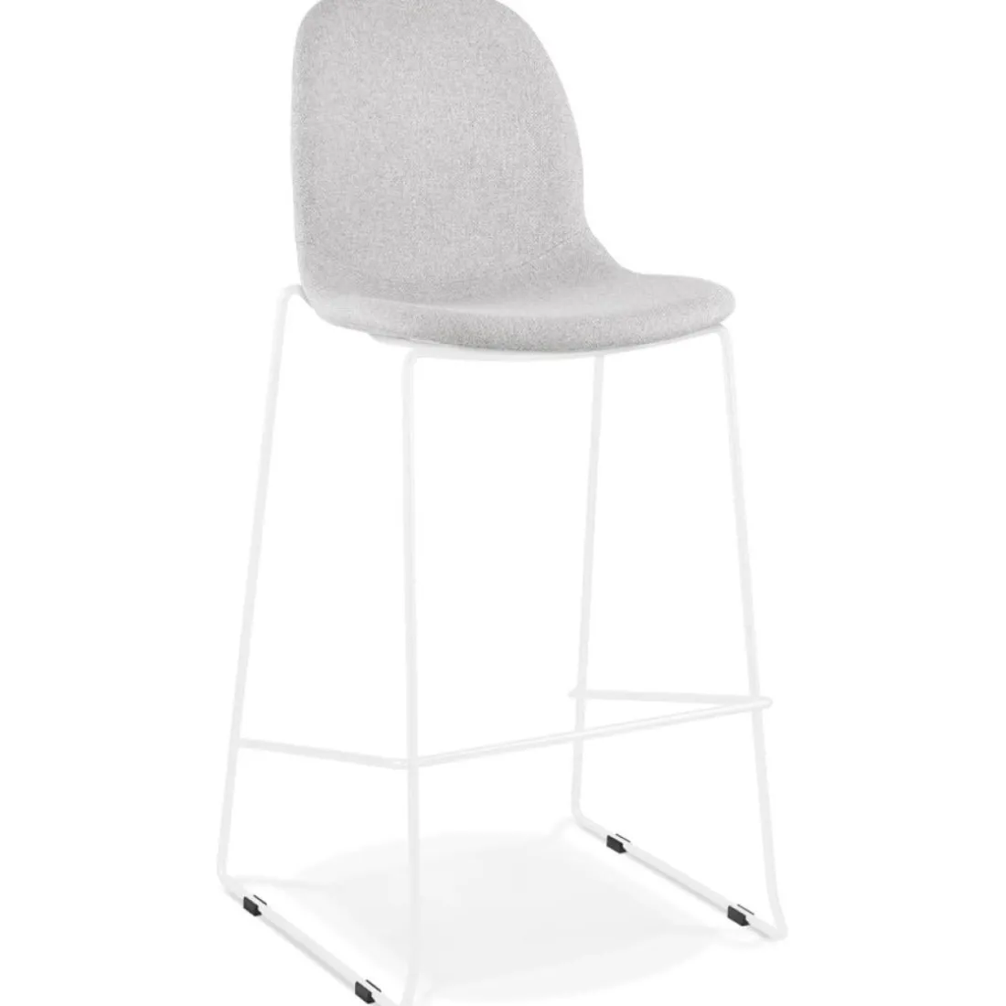 Tabouret de bar empilable 'FAKIR' en tissu gris clair et pied en métal blanc
