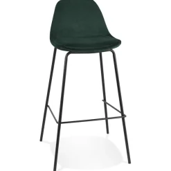 Tabouret de bar 'FENTON' en velours vert et pied en métal noir