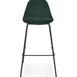 Tabouret de bar 'FENTON' en velours vert et pied en métal noir