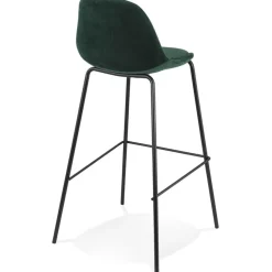 Tabouret de bar 'FENTON' en velours vert et pied en métal noir
