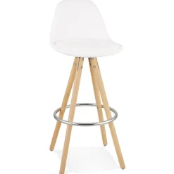 Tabouret de bar 'FLORENCE' en tissu bouloché blanc style scandinave