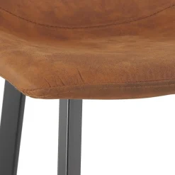 Tabouret de bar 'FUJI' en microfibre brune avec pied en métal noir