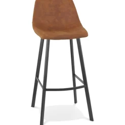 Tabouret de bar 'FUJI' en microfibre brune avec pied en métal noir