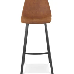 Tabouret de bar 'FUJI' en microfibre brune avec pied en métal noir