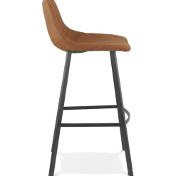 Tabouret de bar 'FUJI' en microfibre brune avec pied en métal noir