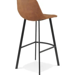 Tabouret de bar 'FUJI' en microfibre brune avec pied en métal noir
