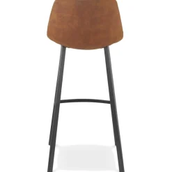 Tabouret de bar 'FUJI' en microfibre brune avec pied en métal noir