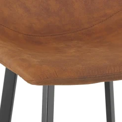Tabouret de bar 'FUJI' en microfibre brune avec pied en métal noir