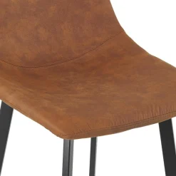 Tabouret de bar 'FUJI' en microfibre brune avec pied en métal noir