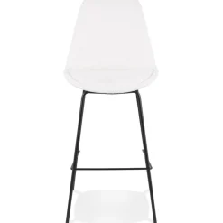 Tabouret de bar 'LEONIE' en tissu bouloché blanc et pied en métal noir