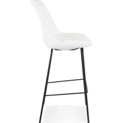 Tabouret de bar 'LEONIE' en tissu bouloché blanc et pied en métal noir