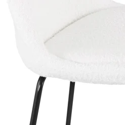 Tabouret de bar 'LEONIE' en tissu bouloché blanc et pied en métal noir