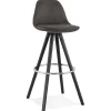 Tabouret de bar 'MARKA' en microfibre grise et pieds en bois noir