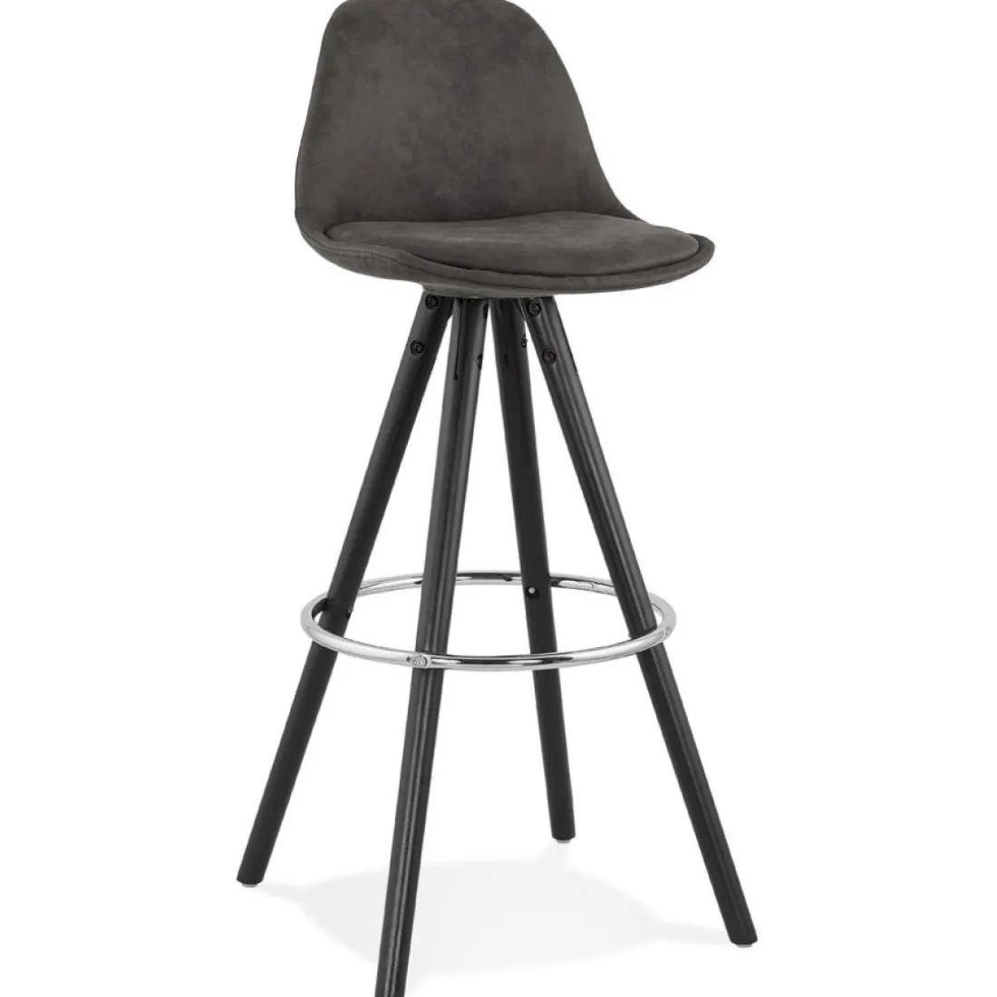 Tabouret de bar 'MARKA' en microfibre grise et pieds en bois noir