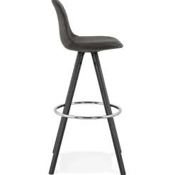 Tabouret de bar 'MARKA' en microfibre grise et pieds en bois noir