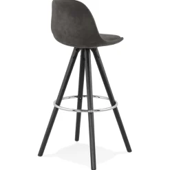 Tabouret de bar 'MARKA' en microfibre grise et pieds en bois noir