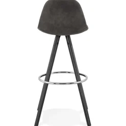Tabouret de bar 'MARKA' en microfibre grise et pieds en bois noir