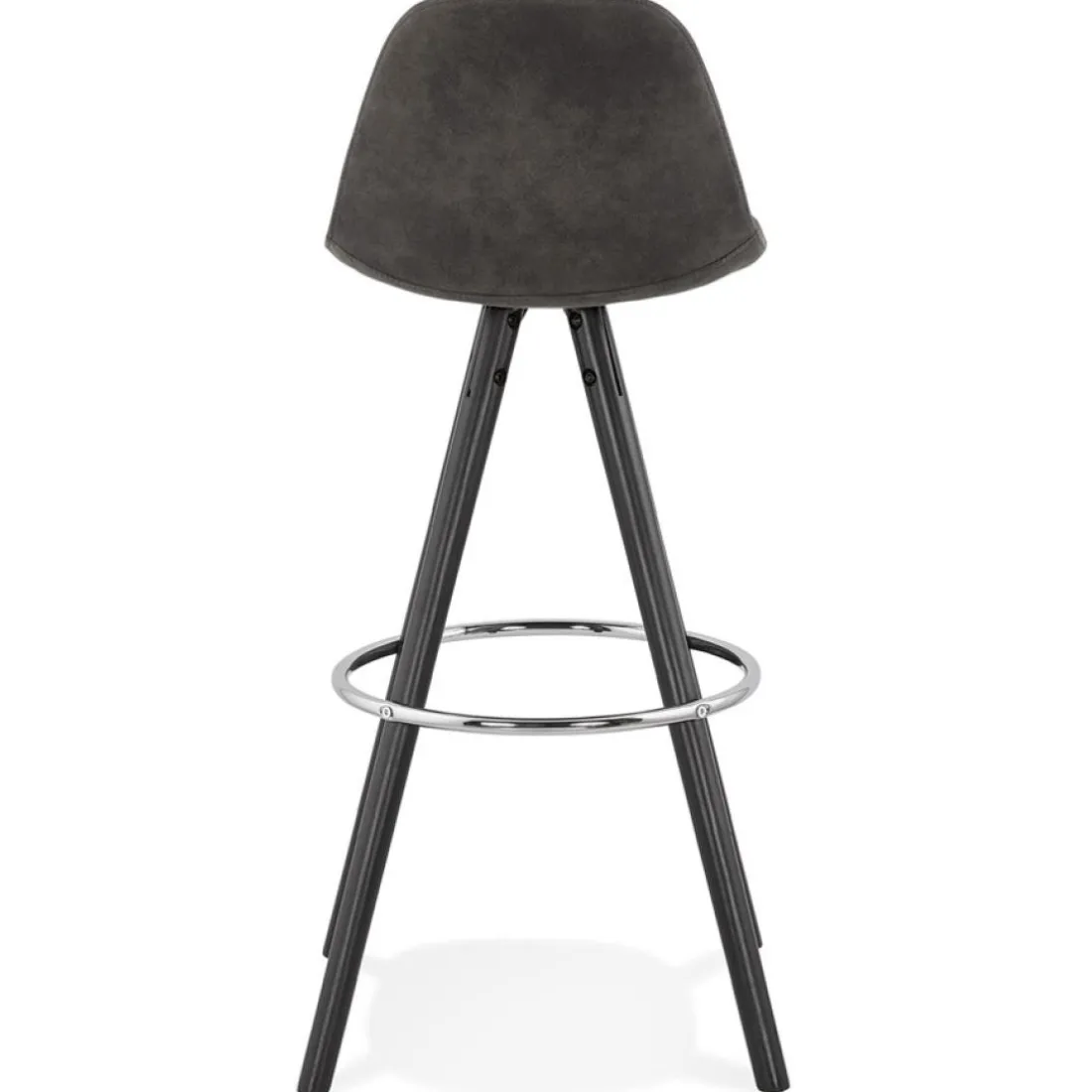 Tabouret de bar 'MARKA' en microfibre grise et pieds en bois noir