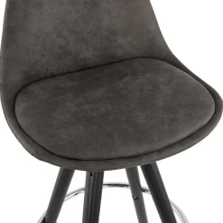 Tabouret de bar 'MARKA' en microfibre grise et pieds en bois noir