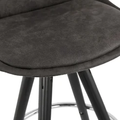 Tabouret de bar 'MARKA' en microfibre grise et pieds en bois noir