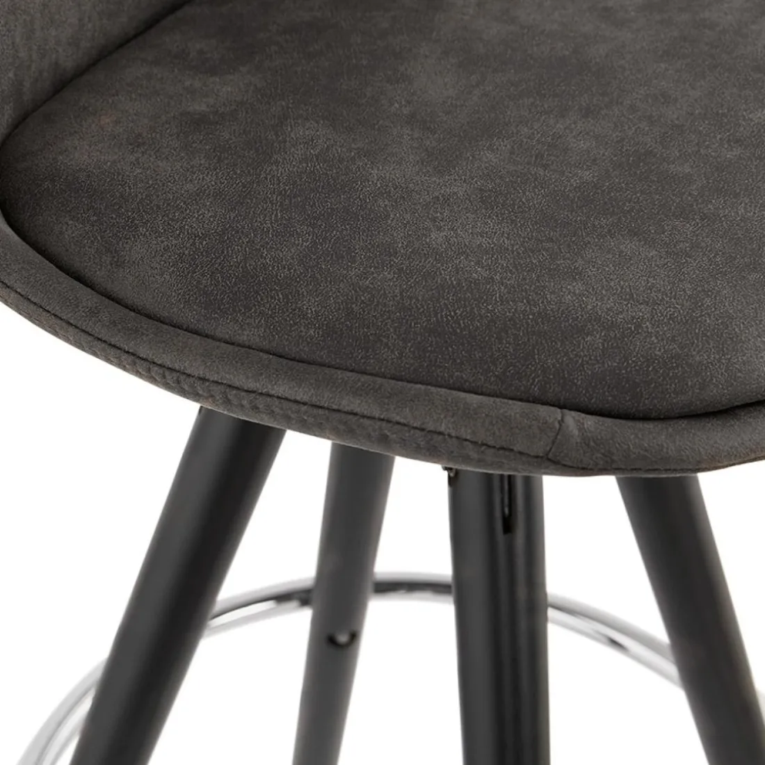 Tabouret de bar 'MARKA' en microfibre grise et pieds en bois noir