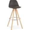 Tabouret de bar 'MARKA' en microfibre grise et pieds en bois naturel