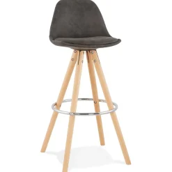 Tabouret de bar 'MARKA' en microfibre grise et pieds en bois naturel