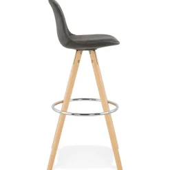 Tabouret de bar 'MARKA' en microfibre grise et pieds en bois naturel