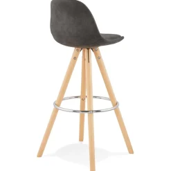 Tabouret de bar 'MARKA' en microfibre grise et pieds en bois naturel