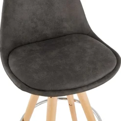 Tabouret de bar 'MARKA' en microfibre grise et pieds en bois naturel
