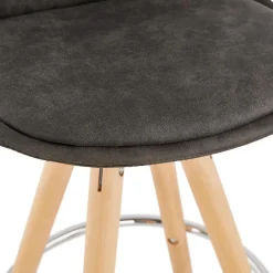 Tabouret de bar 'MARKA' en microfibre grise et pieds en bois naturel