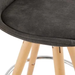 Tabouret de bar 'MARKA' en microfibre grise et pieds en bois naturel