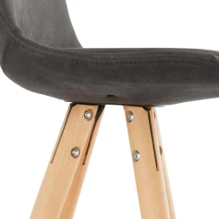 Tabouret de bar 'MARKA' en microfibre grise et pieds en bois naturel