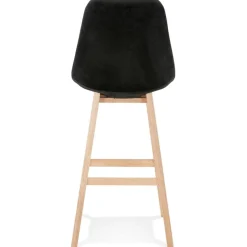 Tabouret de bar 'MORISS' en velours noir et pieds en bois naturel