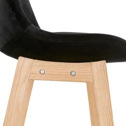 Tabouret de bar 'MORISS' en velours noir et pieds en bois naturel