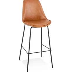 Tabouret de bar 'RITUAL' en matière synthétique brune et pied en métal noir