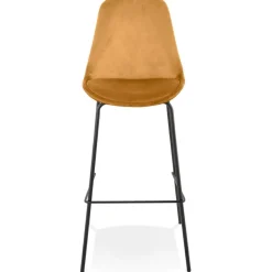 Tabouret de bar 'SPARK' en velours moutarde et pieds en métal noir