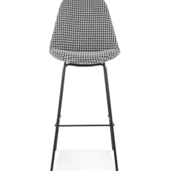 Tabouret de bar 'SPARK' en tissu pied de poule et pieds en métal noir