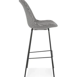 Tabouret de bar 'SPARK' en tissu pied de poule et pieds en métal noir