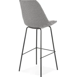 Tabouret de bar 'SPARK' en tissu pied de poule et pieds en métal noir