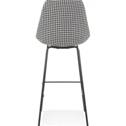 Tabouret de bar 'SPARK' en tissu pied de poule et pieds en métal noir