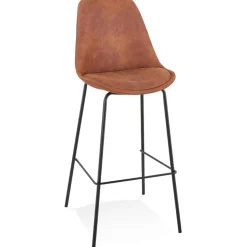 Tabouret de bar 'TAO' en microfibre brune et pieds en métal noir