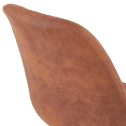 Tabouret de bar 'TAO' en microfibre brune et pieds en métal noir