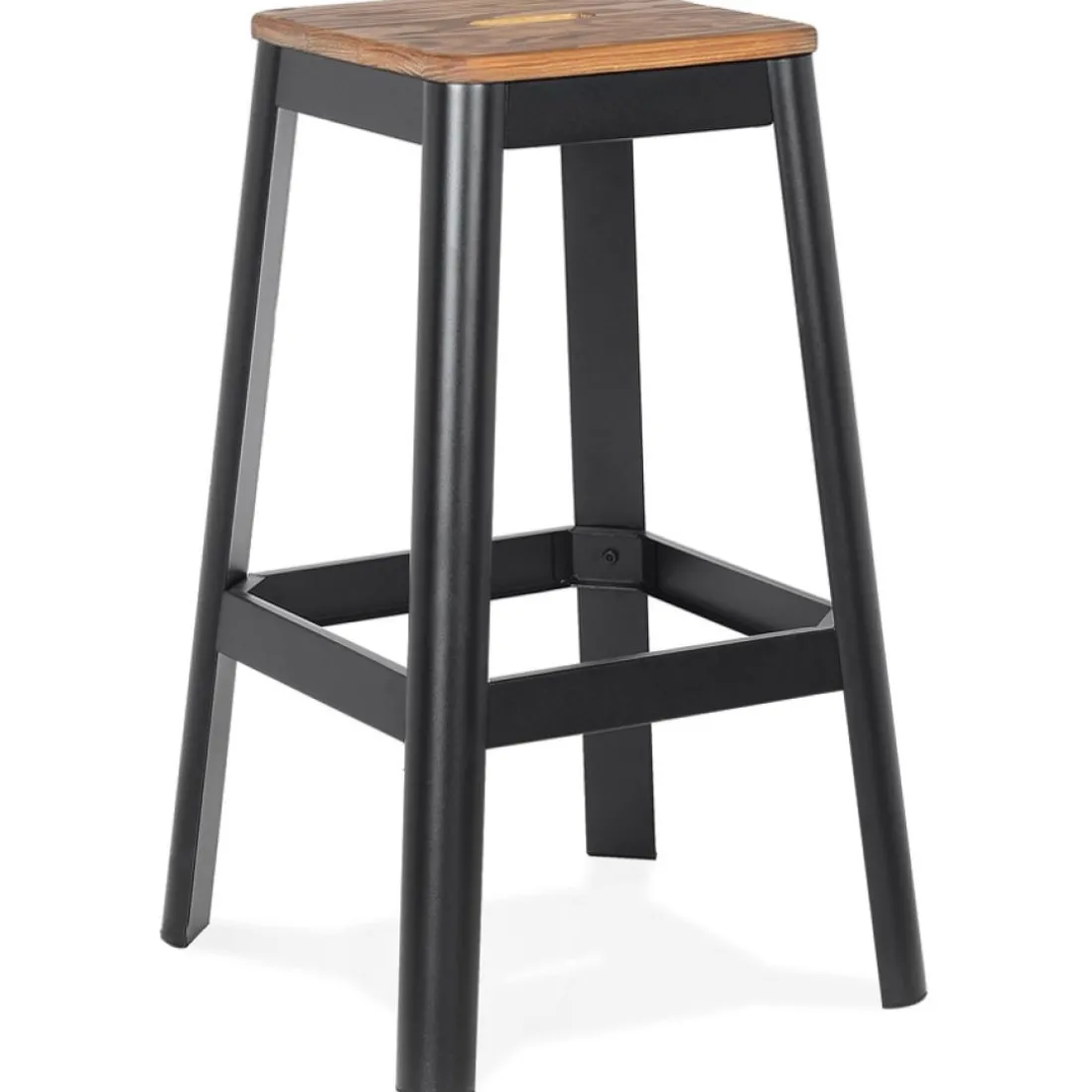 Tabouret haut style industriel 'LIDYA' avec structure en métal noir et assise en bois
