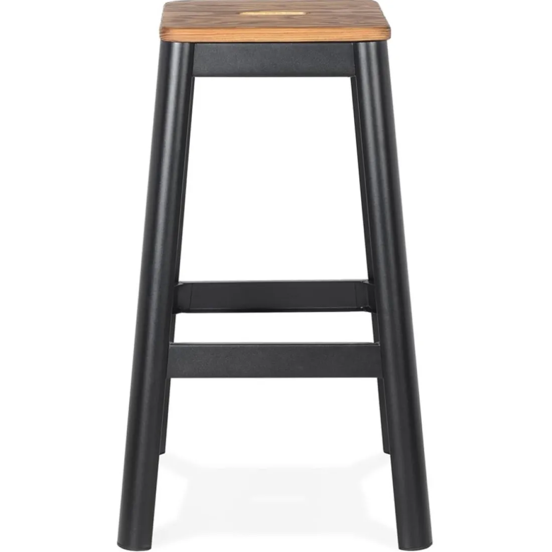 Tabouret haut style industriel 'LIDYA' avec structure en métal noir et assise en bois