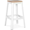 Tabouret haut style industriel 'LIDYA' avec structure en métal blanc et assise en bois