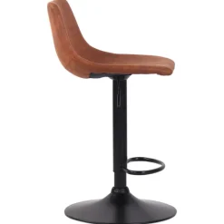 Tabouret réglable design 'OMALET' en microfibre brune et pied en métal noir