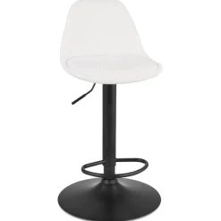 Tabouret réglable 'LANCELOT' en tissu bouclé blanc et pied en métal noir