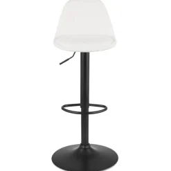 Tabouret réglable 'LANCELOT' en tissu bouclé blanc et pied en métal noir