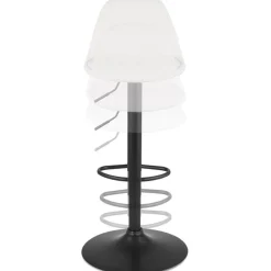 Tabouret réglable 'LANCELOT' en tissu bouclé blanc et pied en métal noir